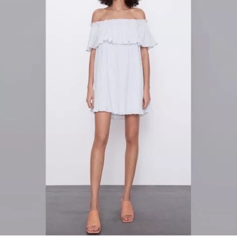 Zara White Pleated Short Dress